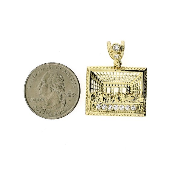 Real 10K Yellow Gold Diamond Cut Jesus Last Supper Charm Pendant - Picture 8 of 8